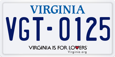 VA license plate VGT0125