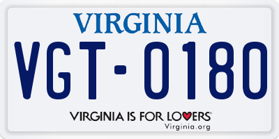 VA license plate VGT0180