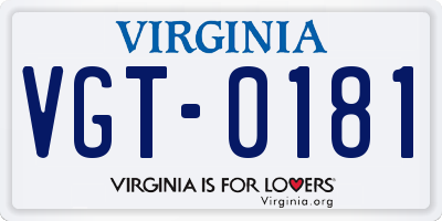 VA license plate VGT0181