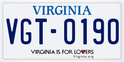 VA license plate VGT0190