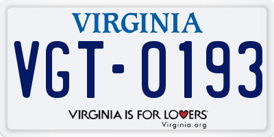 VA license plate VGT0193