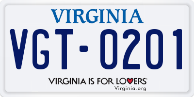 VA license plate VGT0201