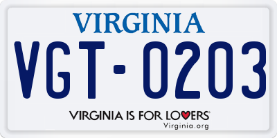 VA license plate VGT0203