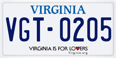 VA license plate VGT0205