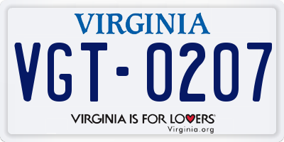 VA license plate VGT0207