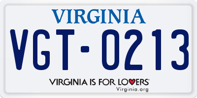 VA license plate VGT0213