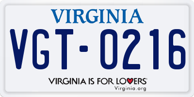 VA license plate VGT0216