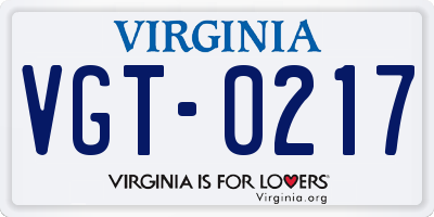 VA license plate VGT0217