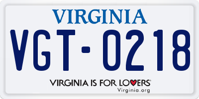 VA license plate VGT0218