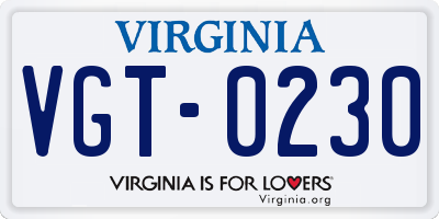 VA license plate VGT0230