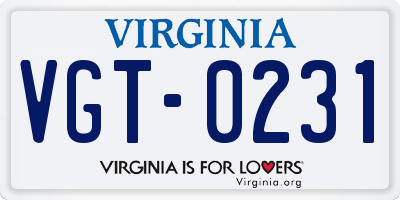 VA license plate VGT0231