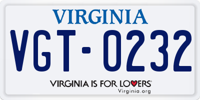VA license plate VGT0232