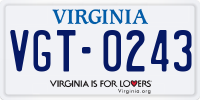 VA license plate VGT0243