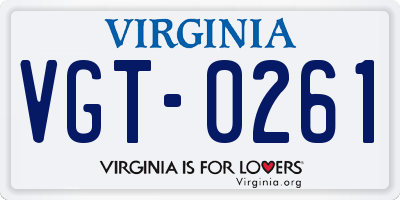 VA license plate VGT0261