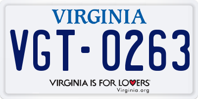 VA license plate VGT0263