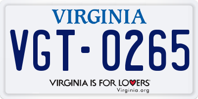 VA license plate VGT0265