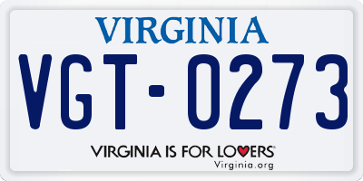 VA license plate VGT0273