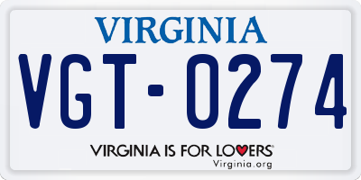 VA license plate VGT0274