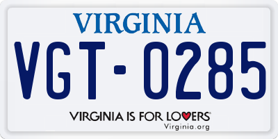 VA license plate VGT0285