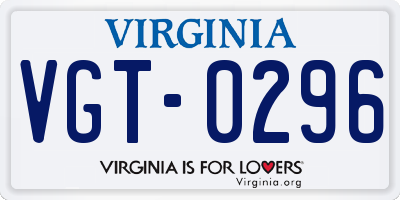 VA license plate VGT0296