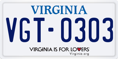 VA license plate VGT0303