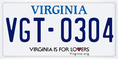 VA license plate VGT0304