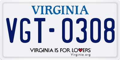 VA license plate VGT0308