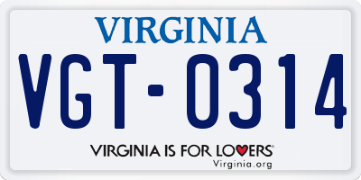 VA license plate VGT0314