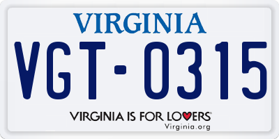 VA license plate VGT0315
