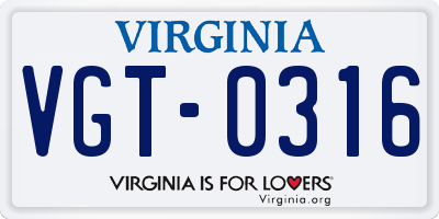 VA license plate VGT0316