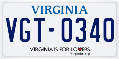 VA license plate VGT0340