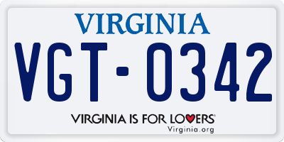 VA license plate VGT0342