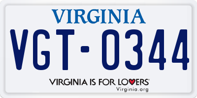 VA license plate VGT0344