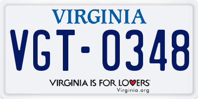VA license plate VGT0348