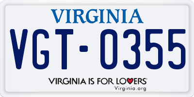 VA license plate VGT0355