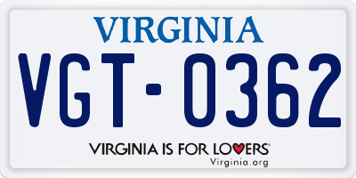VA license plate VGT0362