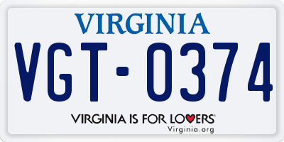 VA license plate VGT0374
