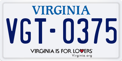 VA license plate VGT0375