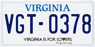 VA license plate VGT0378