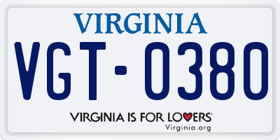 VA license plate VGT0380