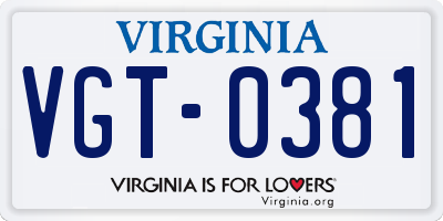 VA license plate VGT0381