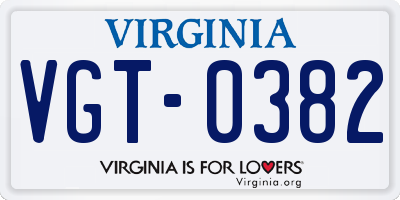 VA license plate VGT0382