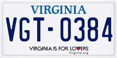 VA license plate VGT0384