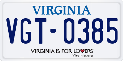 VA license plate VGT0385