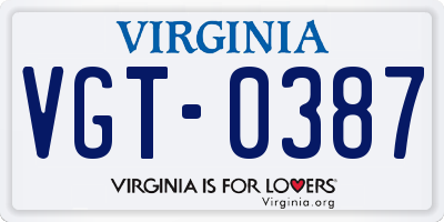 VA license plate VGT0387