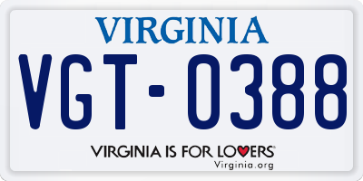 VA license plate VGT0388