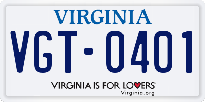 VA license plate VGT0401