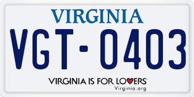 VA license plate VGT0403