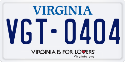 VA license plate VGT0404