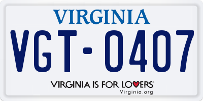 VA license plate VGT0407